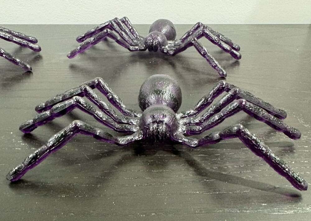Hyde And Eek Purple Glitter Spiders Halloween Decoration Set Of 4